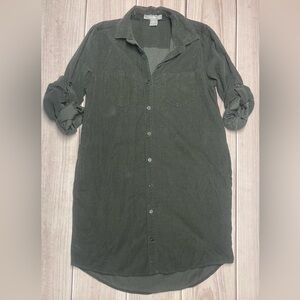 Lucky Brand Size Small Shirt Dress Green Corduroy Collared Pockets Button Down